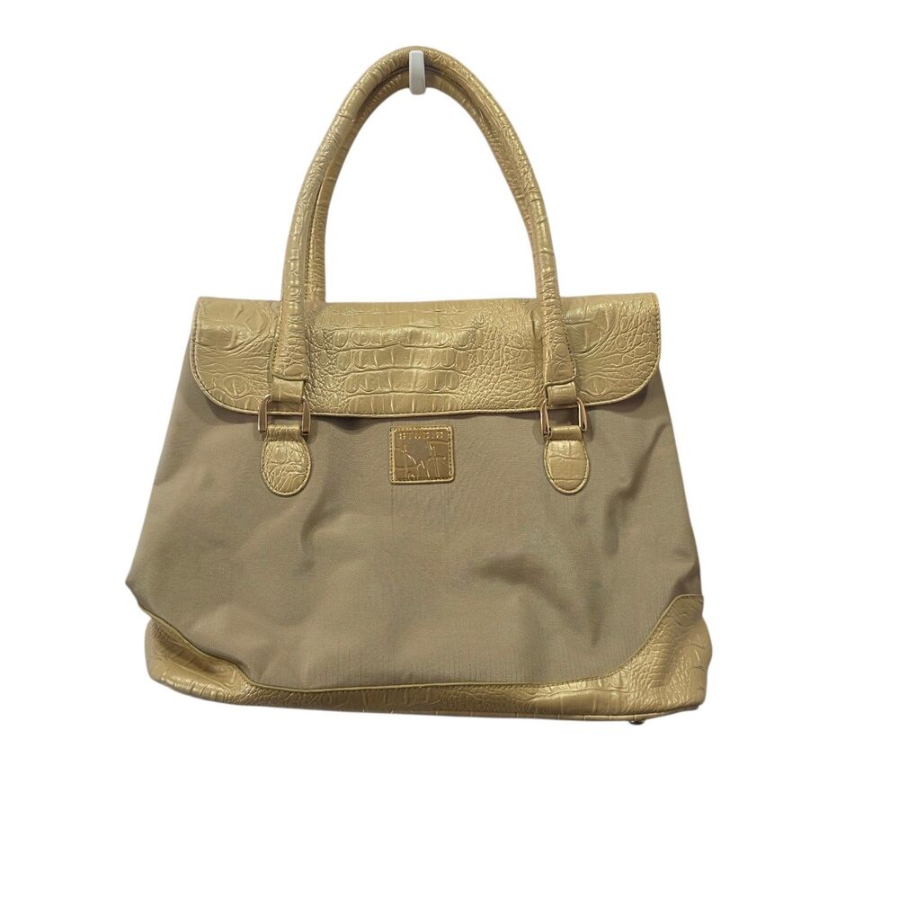 DVF Studio Diane von Furstenberg Nylon‎ Tote Bag Beige Croc Trim Large Purse